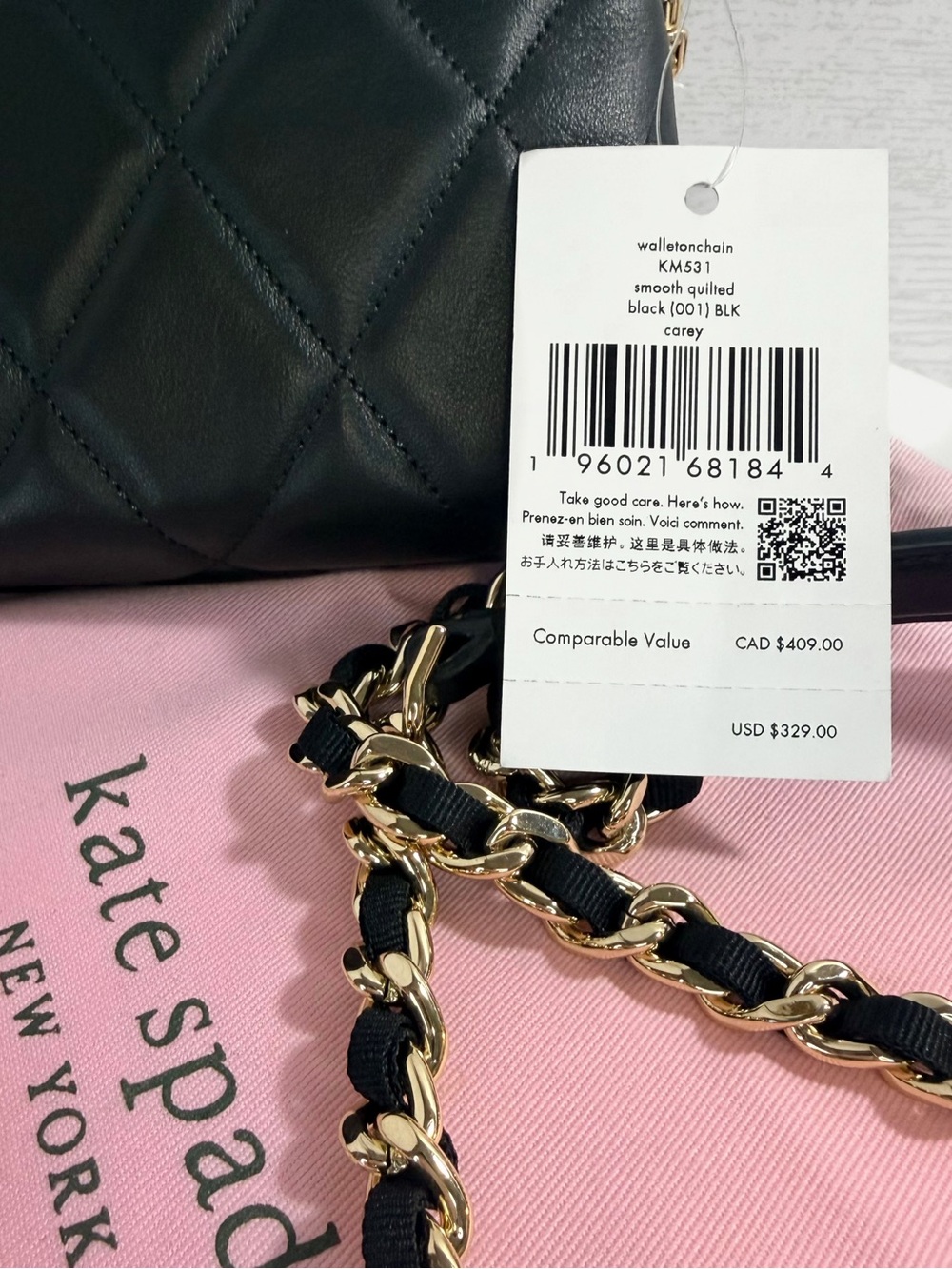 Kate Spade Carey Quilted Mini Black Leather Crossbody Gold & Dust Bag $329 — NWT - Picture 4 of 16